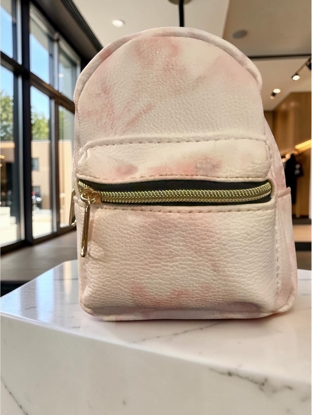 Mini Backpack Keychain Coin Purse Blush Pink Tie Dye Zipper Pouch Bag Charm